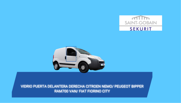 VIDRIO PUERTA DELANTERA DERECHA CITROEN NEMO/ PEUGEOT BIPPER/ FIAT FIORINO CITY/ RAM 700 VAN  - SAINT GOBAIN SEKURIT